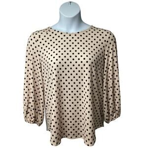Adrianna Papell Beige Polka Dot Pullover Top Shirt XL Stretch Keyhole